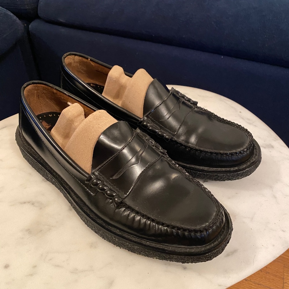 G.H. BASS WEEJUN Larson Moc Penny Crepe Black Leather Shoes